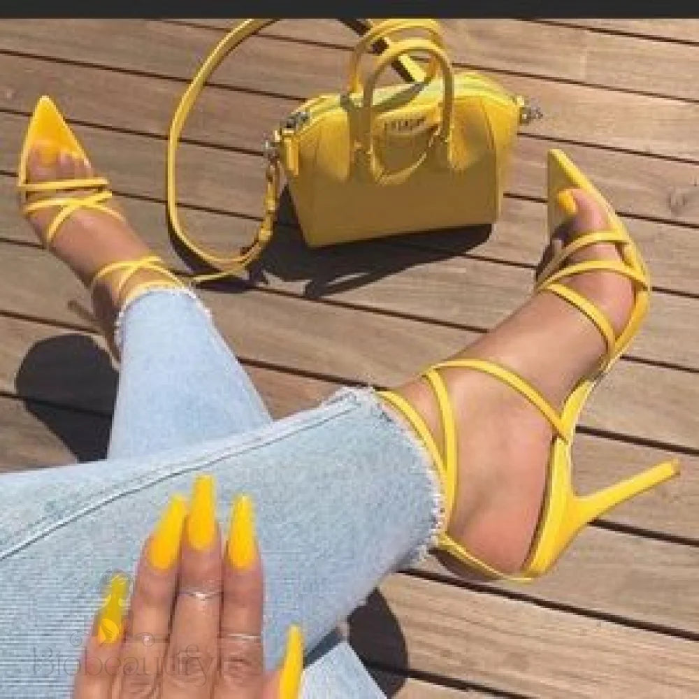 Yasmine Yellow Strappy Heels 6 /