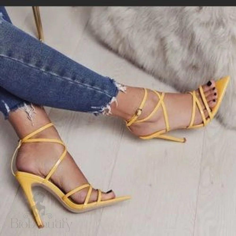 Yasmine Yellow Strappy Heels 7 /