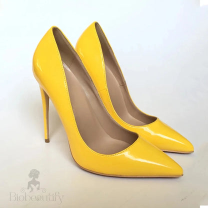 Yellow Women Patent Pointed Toe Pumps High Heels For Party Dress Fashion