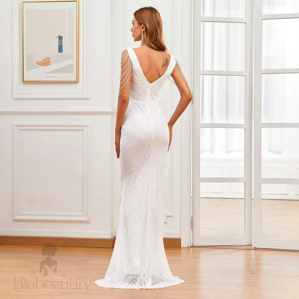 Yesenia Sequin Mermaid Gown White / 4