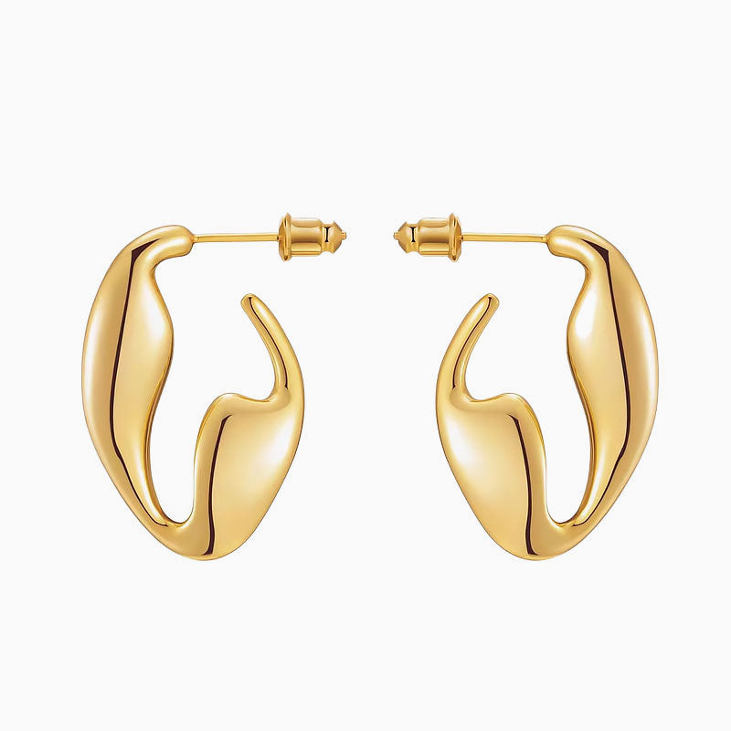 Glossy 18K Gold Plated Geometric Hoops / One Size