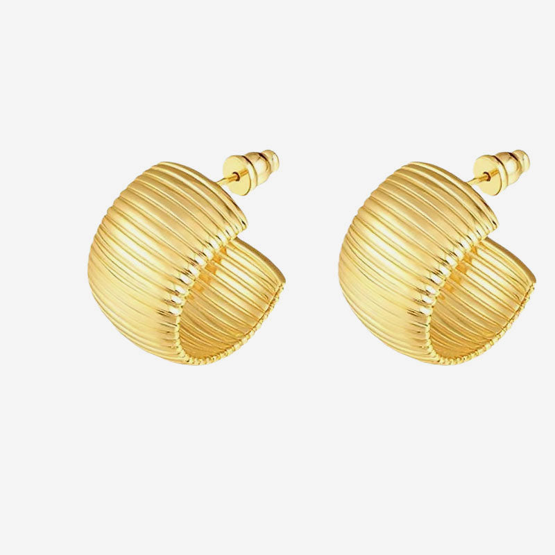 You Style It Wide Metallic Ribbed Textured Hoop Earrings Gold / One Size