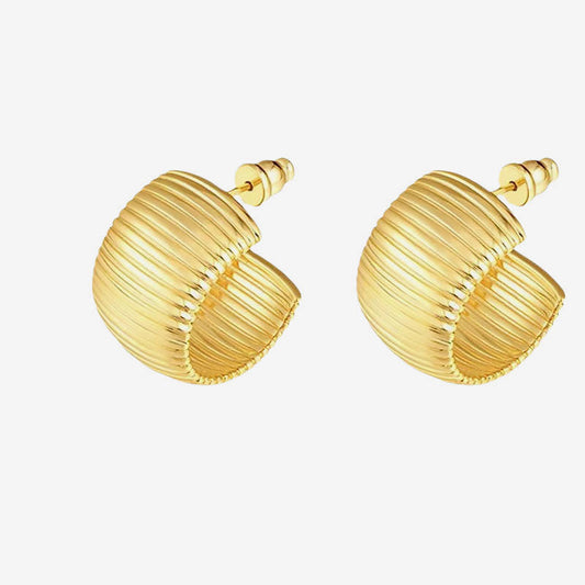 You Style It Wide Metallic Ribbed Textured Hoop Earrings Gold / One Size