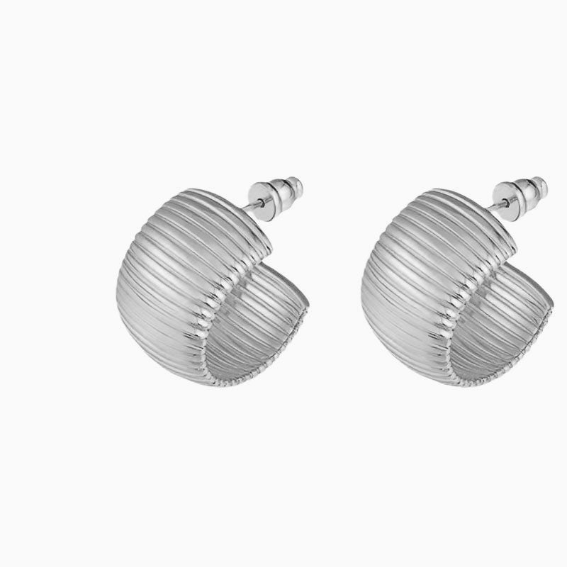 You Style It Wide Metallic Ribbed Textured Hoop Earrings Silver / One Size