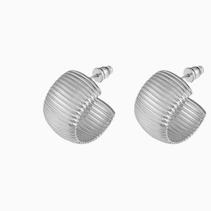 You Style It Wide Metallic Ribbed Textured Hoop Earrings Silver / One Size