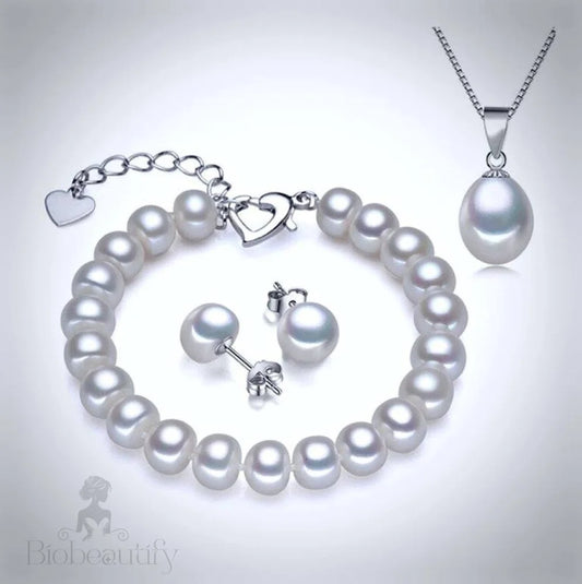 Yvette Natural Pearl Sterling Silver Bridal Jewelry Set 3-Piece