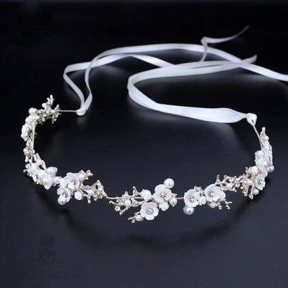 Yvonne Pearl And Crystal Bridal Headband In Yellow Gold Rose Silver