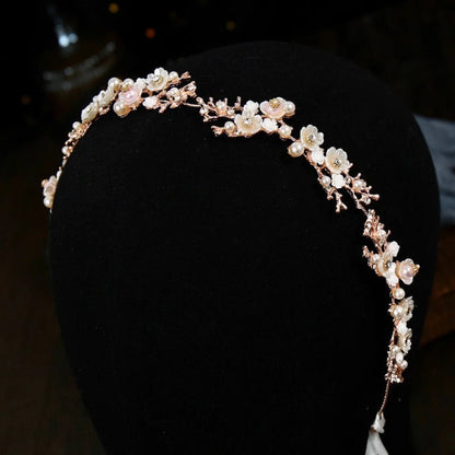 Yvonne Pearl And Crystal Bridal Headband In Yellow Gold Rose Silver