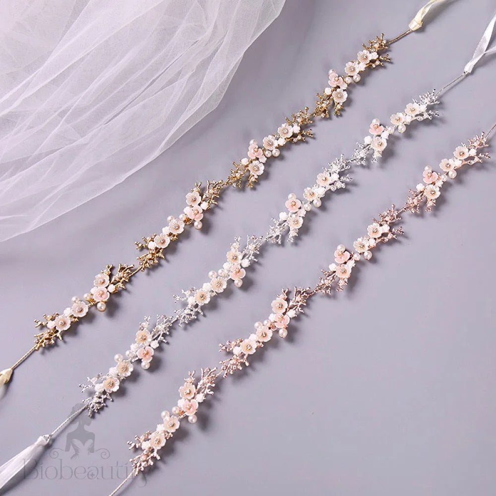 Yvonne Pearl And Crystal Bridal Headband In Yellow Gold Rose Silver