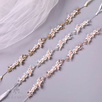 Yvonne Pearl And Crystal Bridal Headband In Yellow Gold Rose Silver