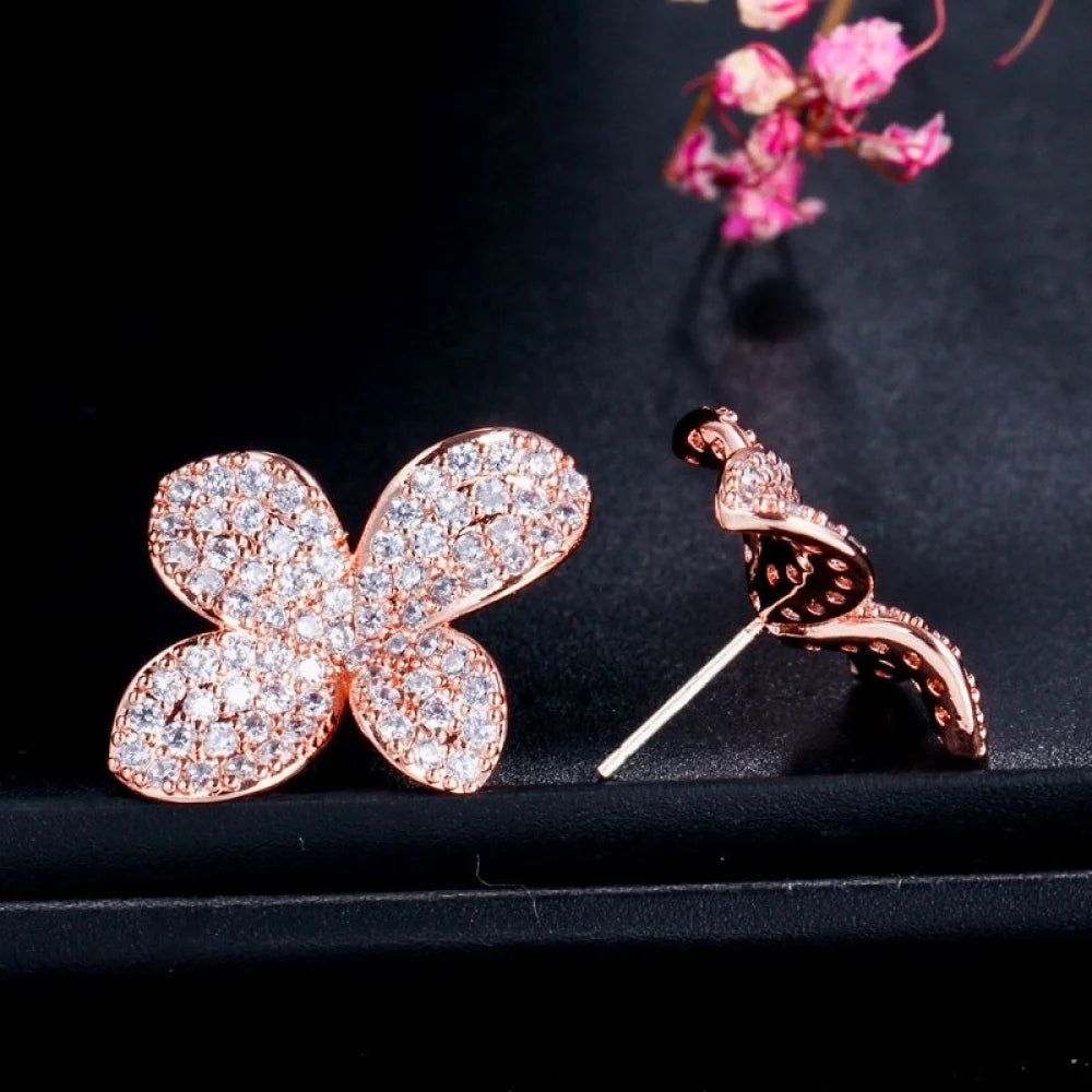 Zahara Cubic Zirconia Bridal Earrings In Rose Gold And Silver