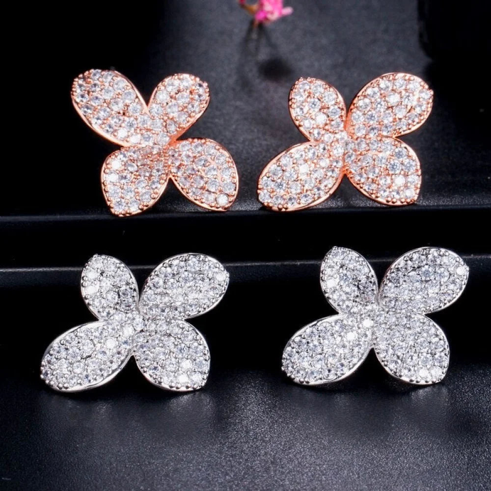 Zahara Cubic Zirconia Bridal Earrings In Rose Gold And Silver