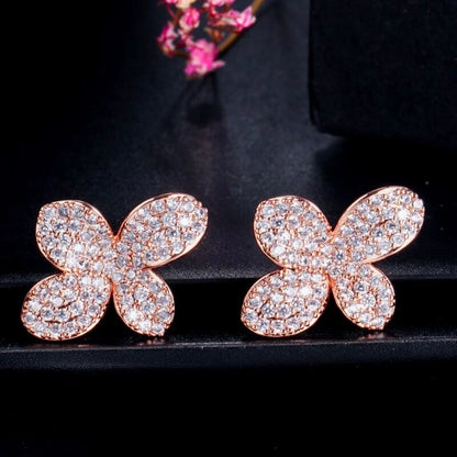 Zahara Cubic Zirconia Bridal Earrings In Rose Gold And Silver