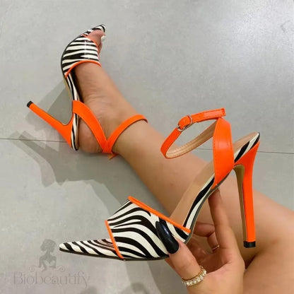 Zebra Print Pointed Toe High Heels Sandal For Women