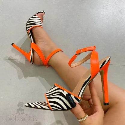 Zebra Print Pointed Toe High Heels Sandal For Women Orange / 39