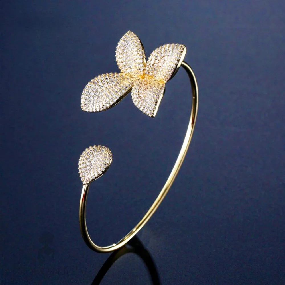 Wedding Jewelry - Cubic Zirconia Bridal Bangle Bracelet - Available in Silver and Yellow Gold