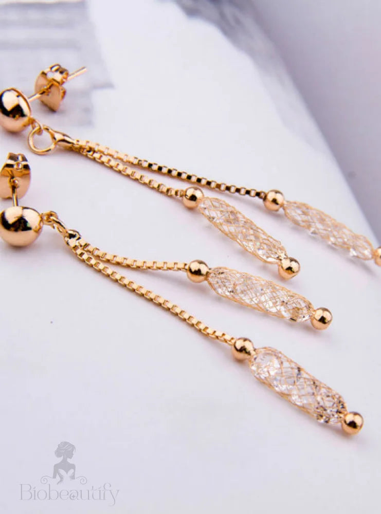 Zircon Crystal Wire Drop Earrings In Gold